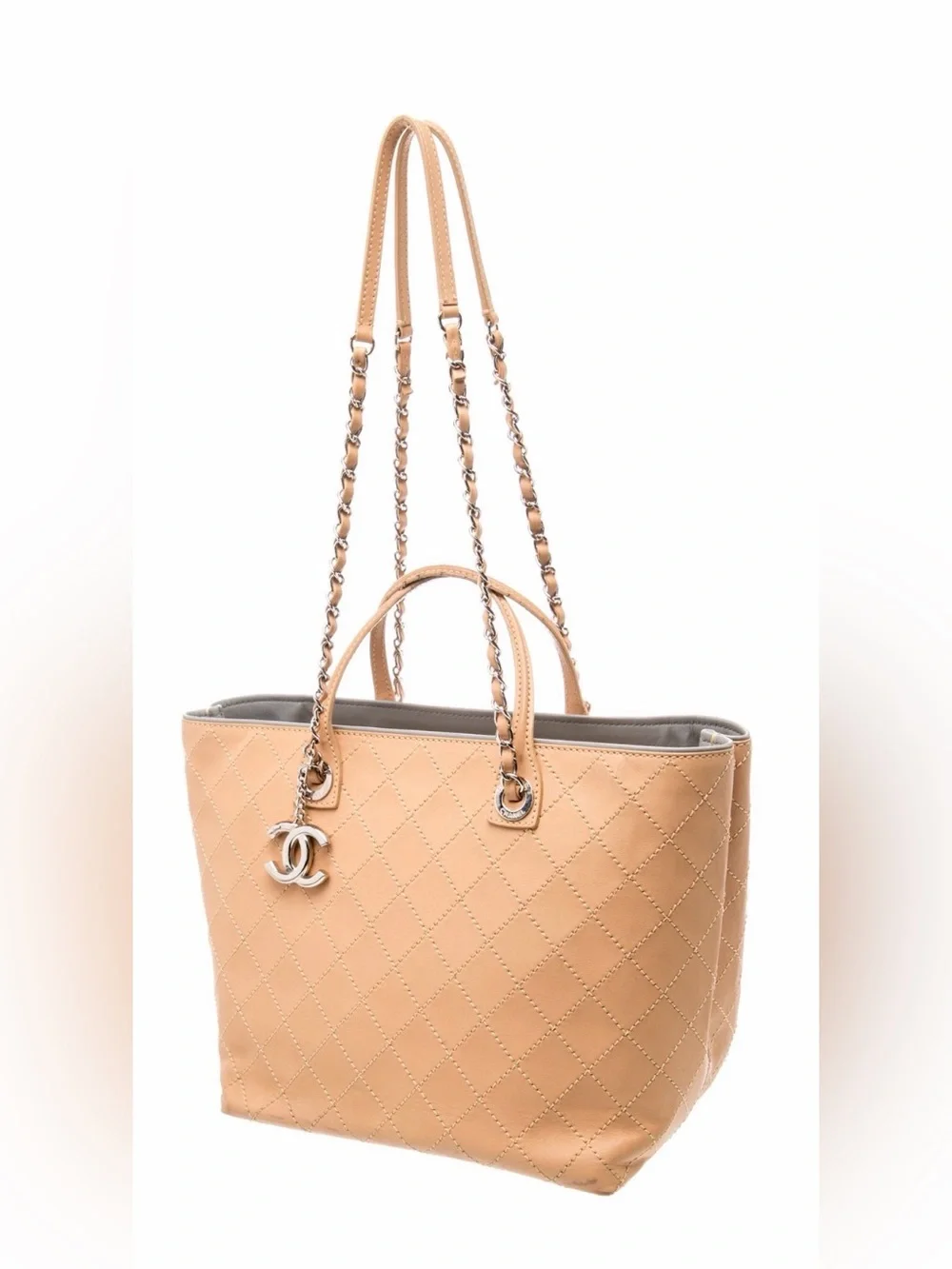 Chanel CC Shopping Tote crafted from quilted calfskin silver tone hardware